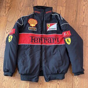 Ferrari F1 Padded Embroidered Vintage Racing Jacket - Black Edition - M
